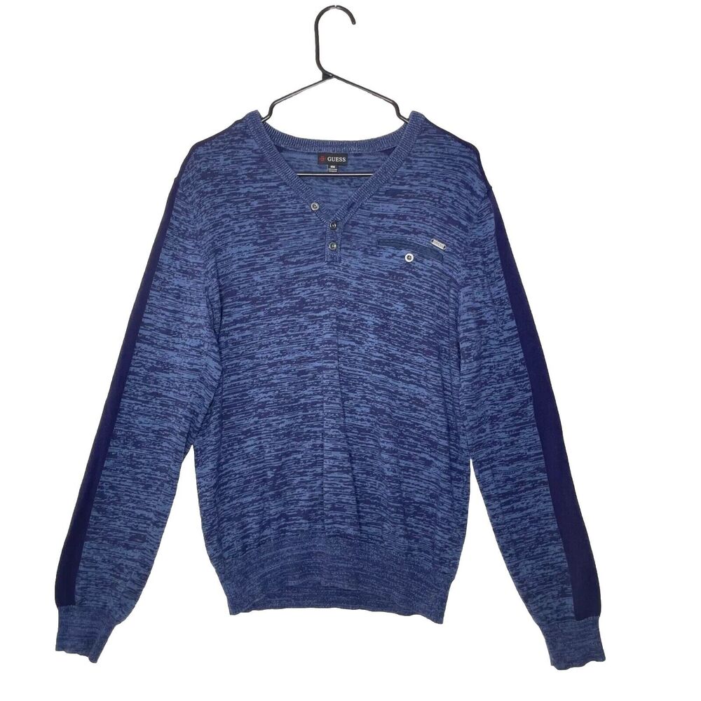 Guess Mens Sweater M Vee Neck Blue‎ Stripe Y2K Indie Skater Hipster